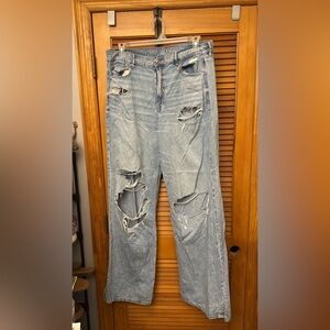 American Eagle Outfitters Light Blue Distressed Wide Leg Pants